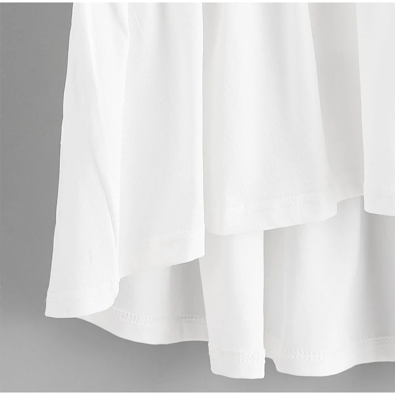 Хлопковая женская футболка с оборками и коротким рукавом, туника с круглым вырезом, необычные женские футболки, новая мода, однотонные белые футболки для девушек