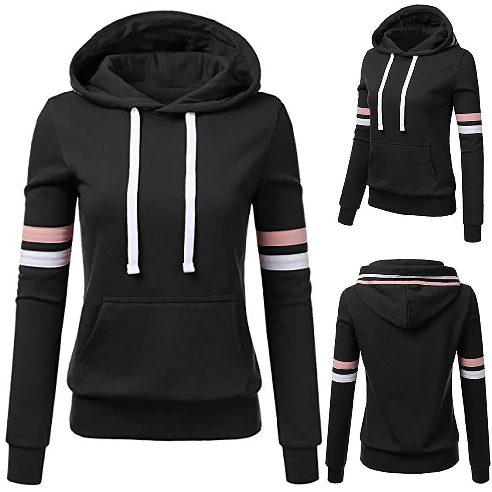 Womail hoodie Sweatshirts women's hoodies Stripe Sweatshirt Long Sleeve Blouse Hooded Pocket Pullov