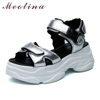 

Meotina Women Shoes Summer Sandals Casual Flat Platform Shoes Fashion Open Toe Sandals Ladies Sneakers Sliver Black Size 34-39