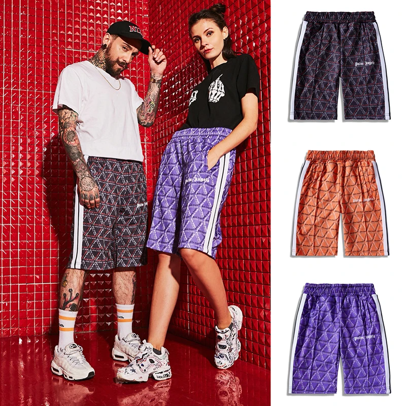 

Palm Angels Track Shorts Vintage Striped Flocked Ribbon Palm Angels Printed Sports Men 1:1 shorts Loose Over Size Unisex PA