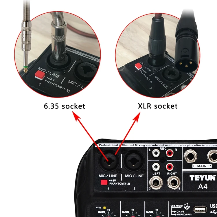 A4 микшерный пульт Bluetooth USB Запись воспроизведения компьютера 48 В фантомное питание задержка Repaeat эффект 4 канала USB аудио микшер