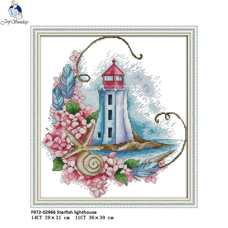 

Joy Sunday The Starfish lighthouse Counted 14CT and 11CT Cross Stitch Kits DIY Handwork For Embroidery Home Decor Needlework