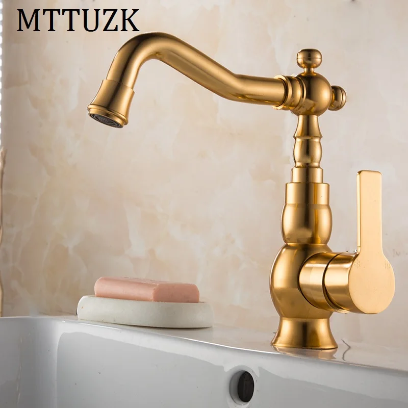 

MTTUZK 4 Styles Luxury Single Handle Bathroom Faucet Black Gold Plated Space aluminum Basin Sink Faucet 360 rotating Faucet