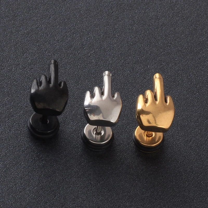 

1pair Funny Enamel Erect Middle Finger Stud Earrings for Women Men Personality Screw Piercing Ear Studs Jewelry Bijoux E3