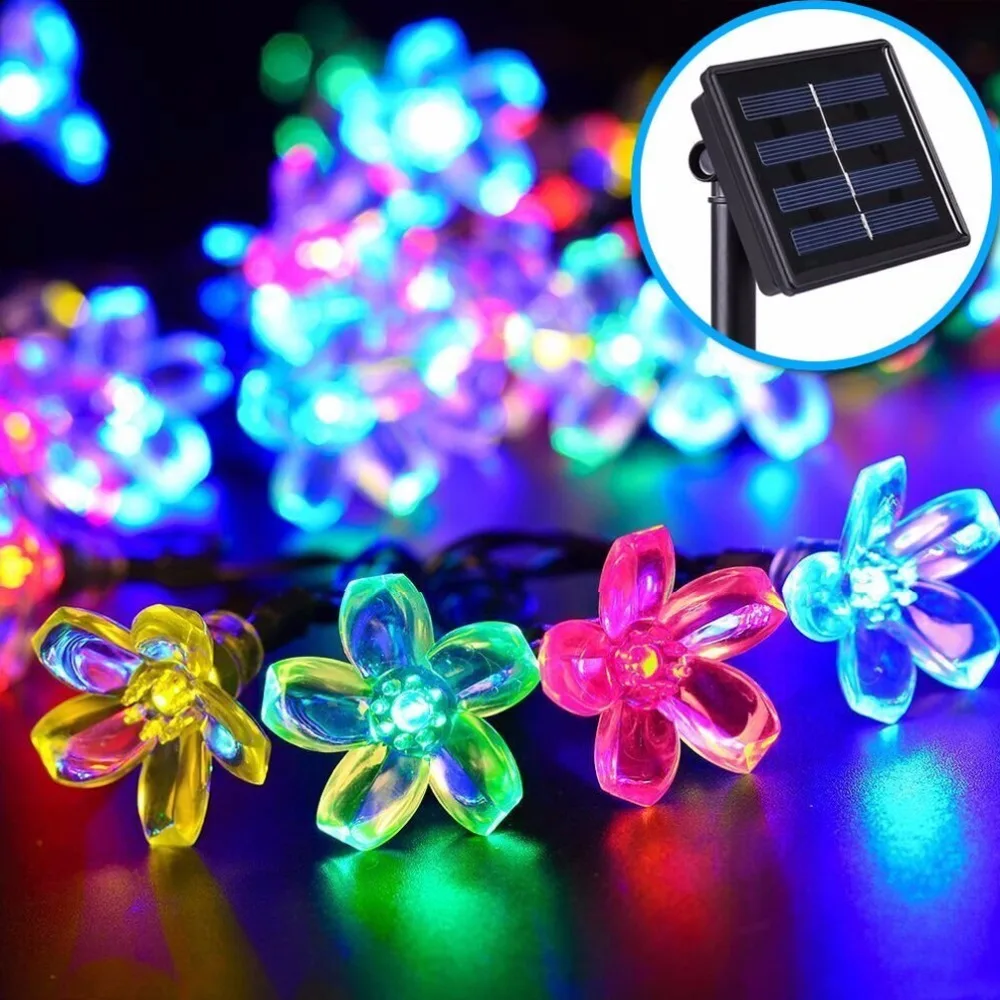 7m Cherry Blossom Led Garden Solar Light Flower Garland Fairy For