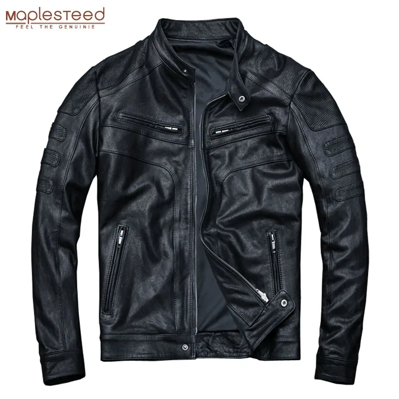 Мужская куртка из дубленой кожи MAPLESTEED черная приталенная 100% натуральной овечьей