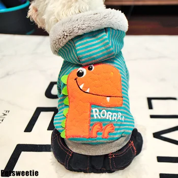

Autumn Dog Puppy Jumpsuit Dog Overalls Teddy Clothes for Small Pet Dinasour Stripe Style Pet Costume XS S M L XL