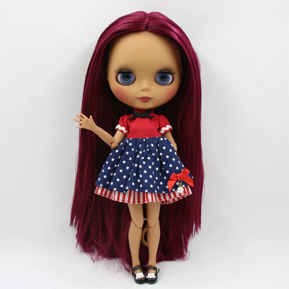 

factory blyth doll 1/6 bjd joint body dark skin matte face straight rose red hair BL2361 30cm