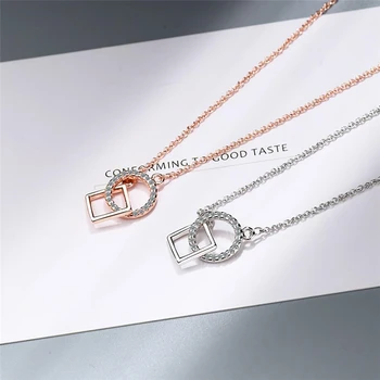 

Sole Memory Geometry Circle Cube Zircon Exquisite Sweet Cute 925 Sterling Silver Clavicle Chain Female Necklace SNE406