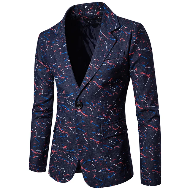 Mens Suits Jacket Casual One button Suit with Large Body and Colorful Paintwork Patternin