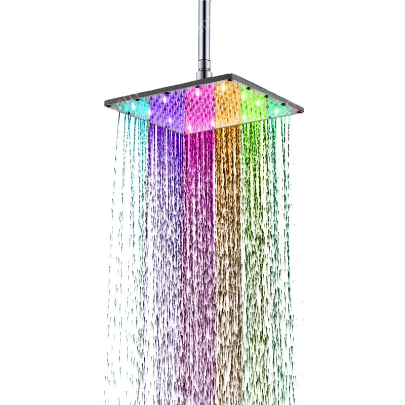 Beste 250mm 10 inch Badkamer LED Douchekoppen Luxe Regen Rechthoekige Top Spuiten Douchekoppen multicolor Kleur Veranderende Ontwerp voor koop