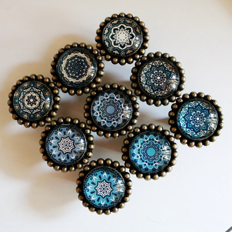 1x Vintage style Crystal Glass Door Knobs Drawer Cabinet Furniture Kitchen Handles Vintage Rural Geometry Pattern Furniture Pull