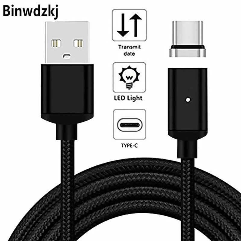 Магнитный кабель USB Type C 1 м в нейлоновой оплетке со светодиодным индикатором
