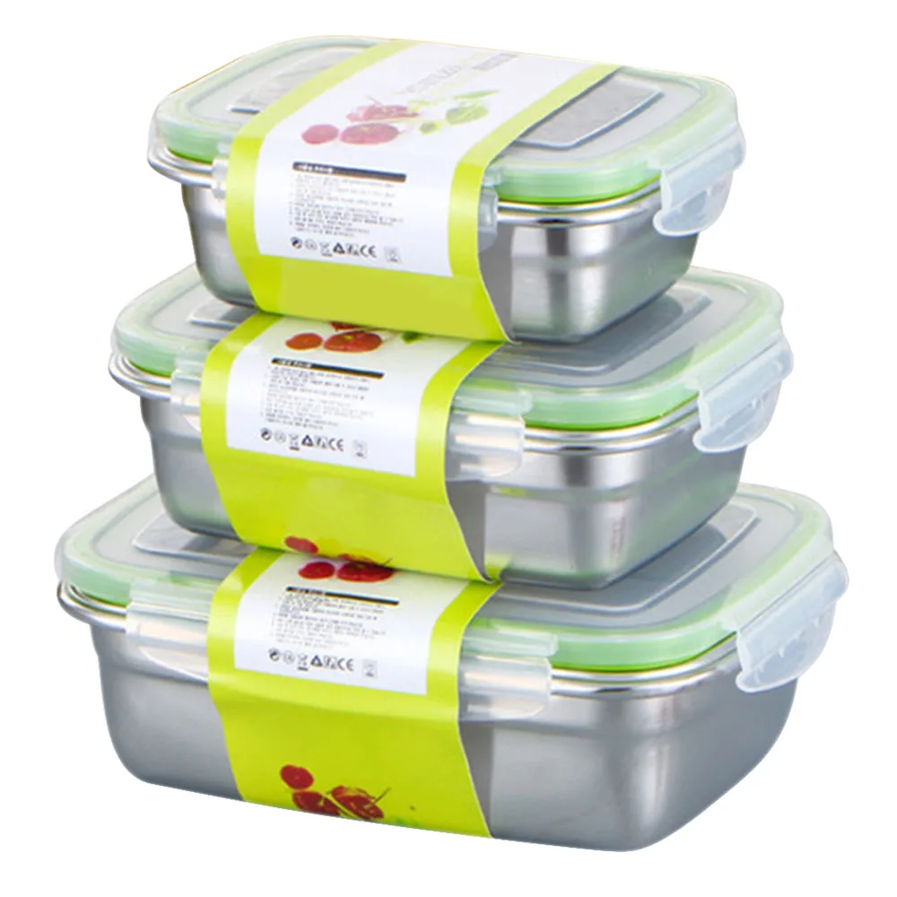 

350/550/850ml 1 Layer Stainless Steel Lunch Box Practical Portable Non-toxic Health Sealing Bento Food Container Durable 3pc/set