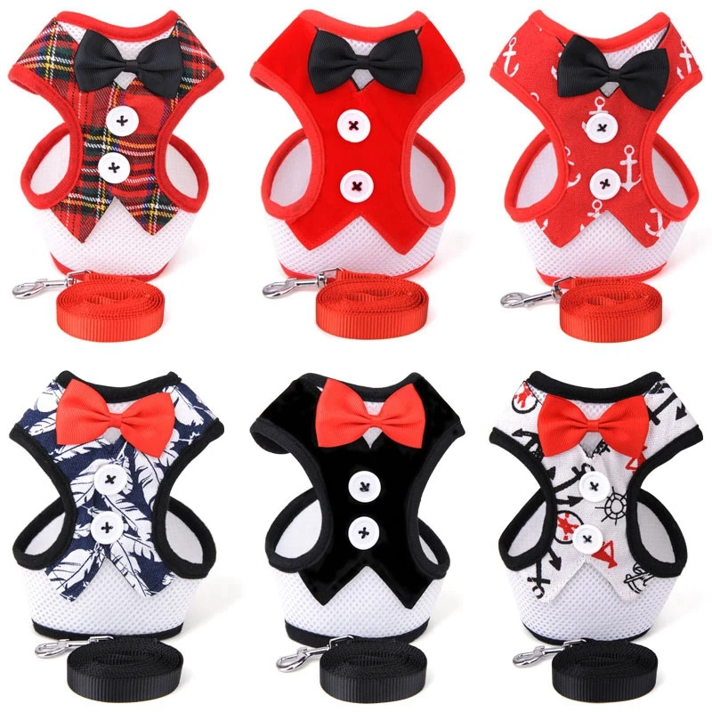 Pet Evening Dress Leash Collars Puppy Small Dog Harness Teddy Vest Butterfly Bow Tie Interactive Training Tools | Дом и сад