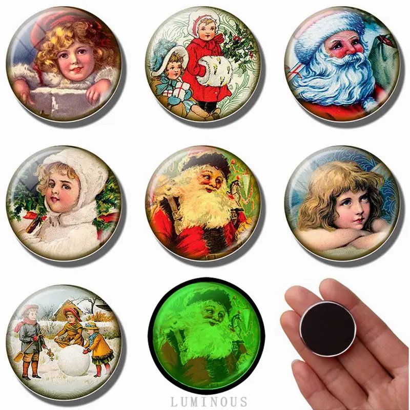 

7PCS Funny Santa Claus Luminous Refrigerator Magnetic Stickers Set Cartoon Glass Dome Fridge Magnets Decor for Christmas Gift