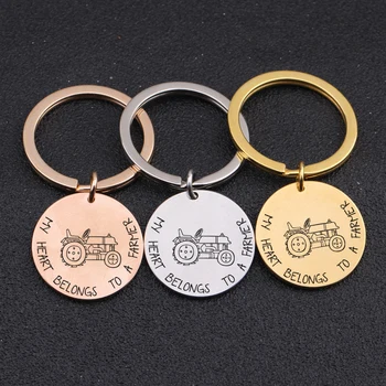 

Key Chain"My Heart Belongs To A Farmer"To Farmer Husband Keyring Love Gift Stainless Steel Jewelry 3 Colors Choose Key Pendant