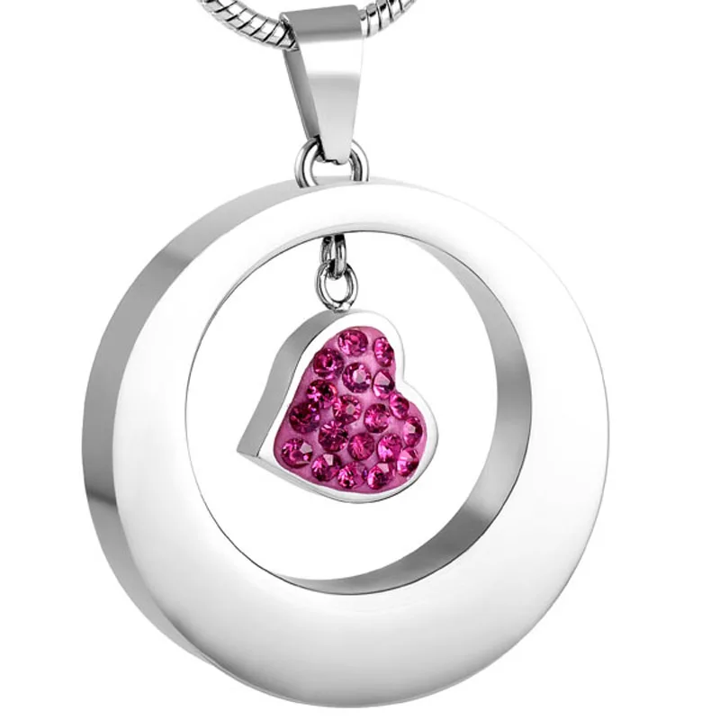 JJ001 Hold Clear/Blue Crystal Charm Circle Нержавеющая сталь ожерелье с урной памятью для