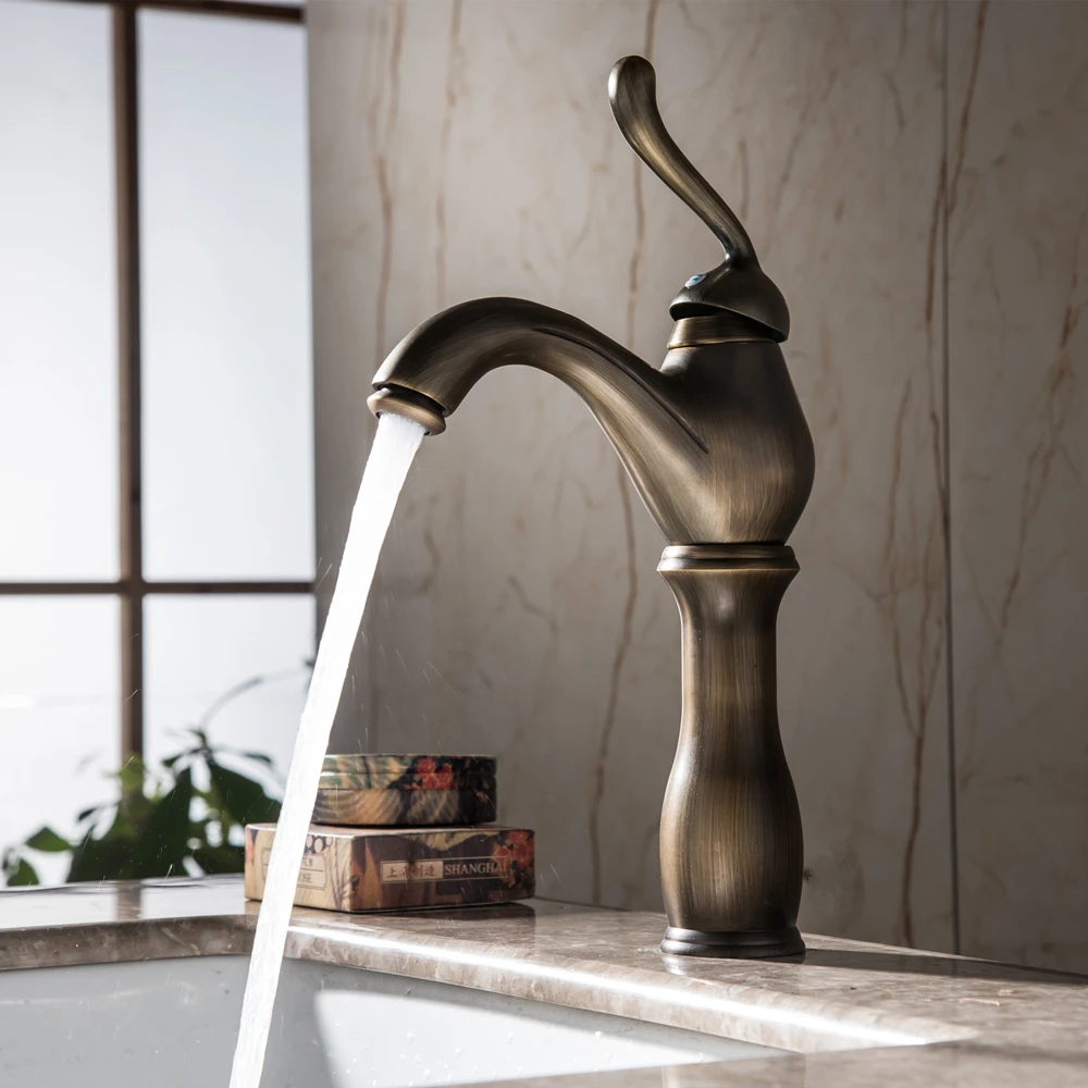 Bathroom Sink Faucet Antique Bronze Basin Faucet Water Tap Single Handle Cold and Hot Water Tap2
