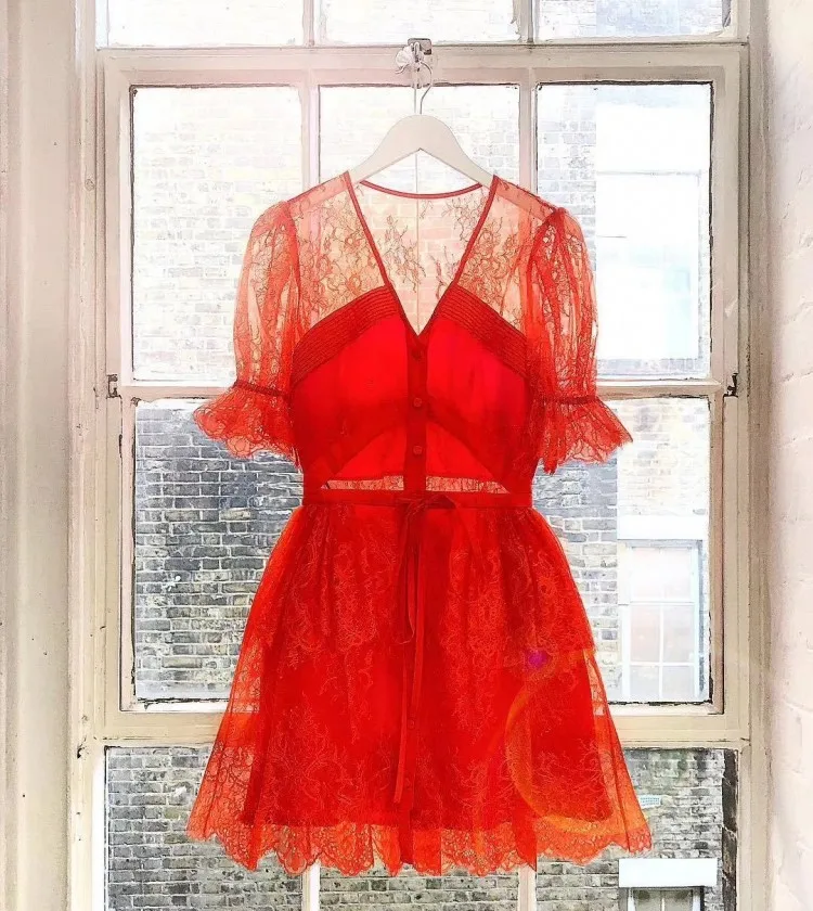 

2019 New arrive orange Floral lace dress