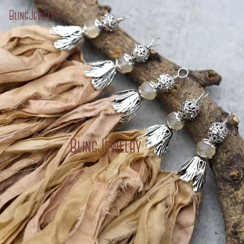 Papaya Whip Sari подвеска с шёлковой кисточкой Гальваническая серебряная крышка и