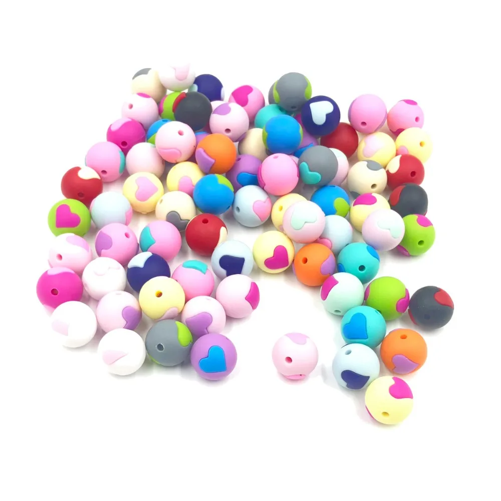 5 pcs/pack Hot Heart Shape Loose Silicone Beads For Teething Necklace Baby Teether BPA Safe DIY Bead | Мать и ребенок
