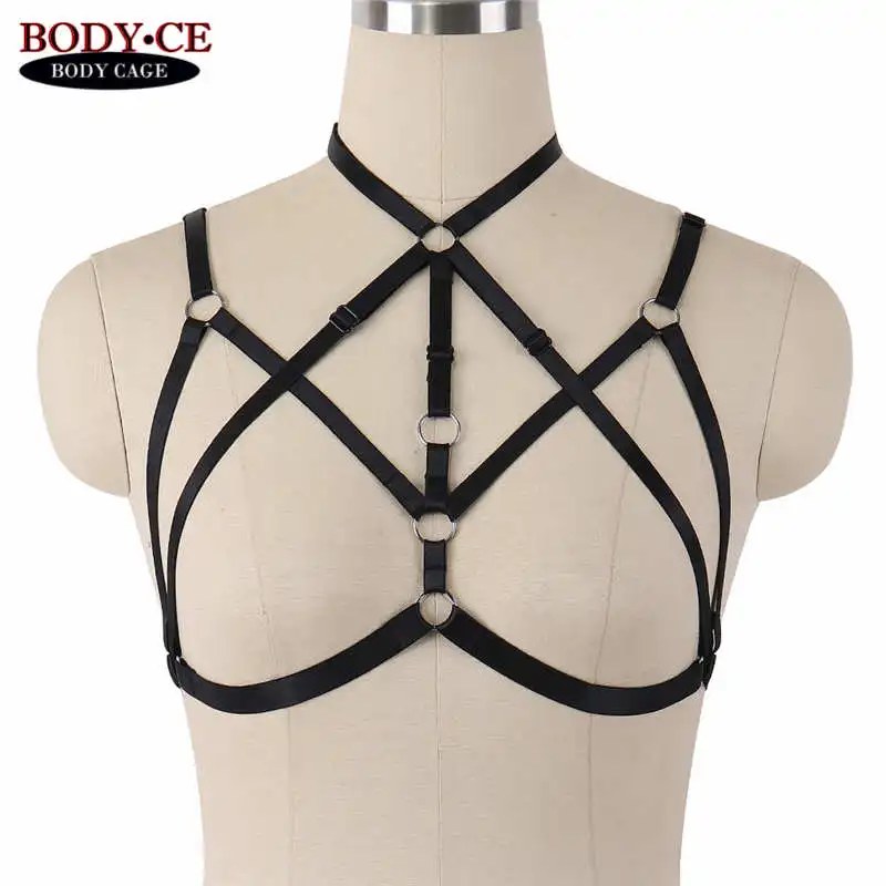 Black O0267 Harajuku Гот Pentagram проводов Белье Strappy упругие настроить Связывание Средства ухода за кожей клетка Топы корректирующие клетка бюстгальтер Фетиш экзотические Танцевальная Вечеринка ремень - Цвет: Black O0267
