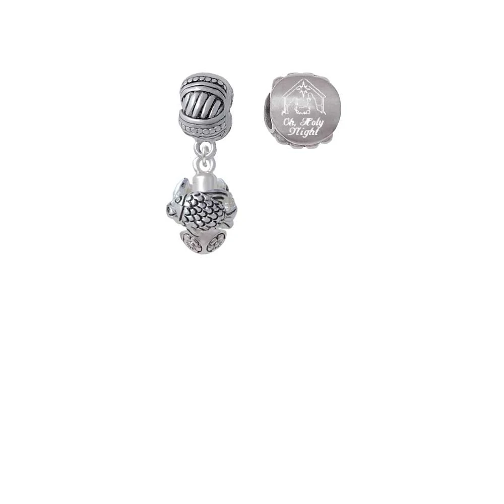 Silvertone Tropical Fishes Spinner Come Let us Adore Him Charm Beads (Set of 2)