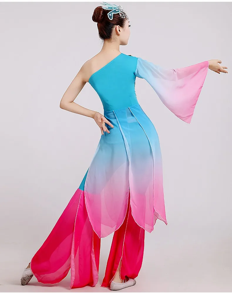 New women Embroidery long sleeves classical dance costumes Lotus water sleeves ink flower fairy Chinese folk dance clothing