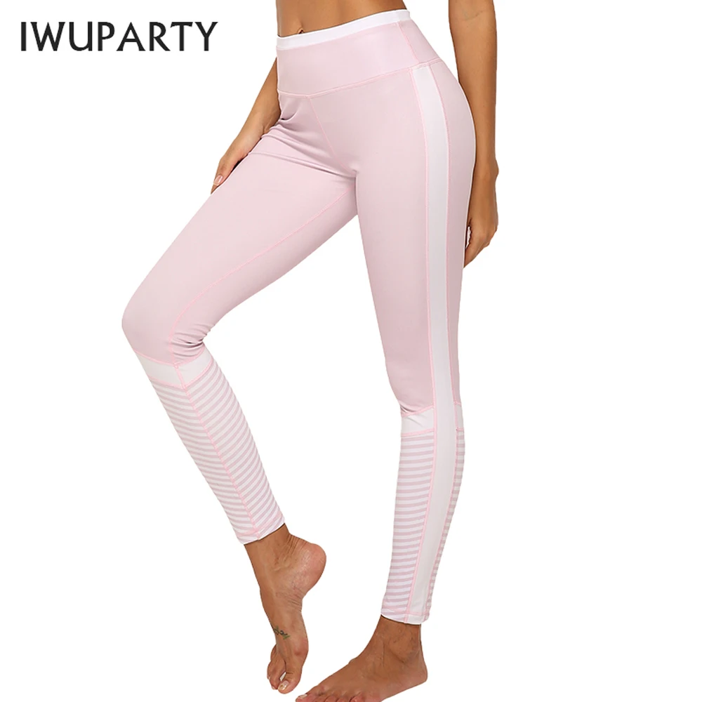

New Women Pink Stretch Yoga Pants Striped Fitness Leggings Slim Running Sport Pant Female Elastic Waist Long Skinny Leggings