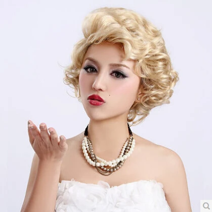 High Quality Short Curly Hair Wig Styleish Golden Blonde Pear Head Fluffy Wavy Wigs Marilyn Monroe's Hairstyle |