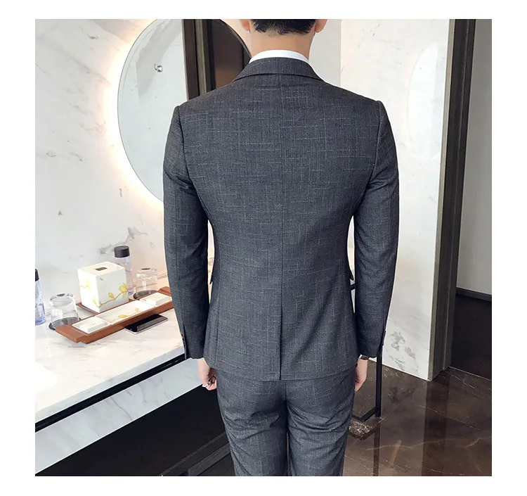 Костюмы мужские Британский Стиль Бизнес высокого класса на заказ линия печати Тонкий Бизнес blazers3 наборы (пальто + жилет + брюки) S-4XL