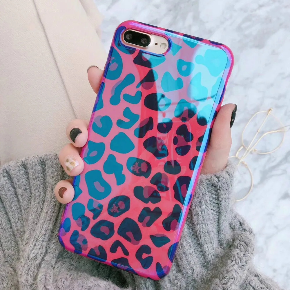

Fashion Blu-ray Leopard Phone Case For iPhone7 8 6S Sexy Leopard Rose Red TPU Soft Shell Fashion Phone Case For iPhoneX Cases