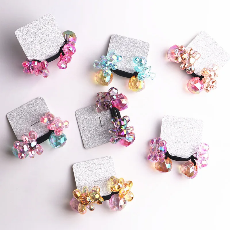 2Pcs/Pair Kids Girl hair accessories Korean Colorful Bear hair ring Cartoon Hair rope headdress High elastic Rubber band