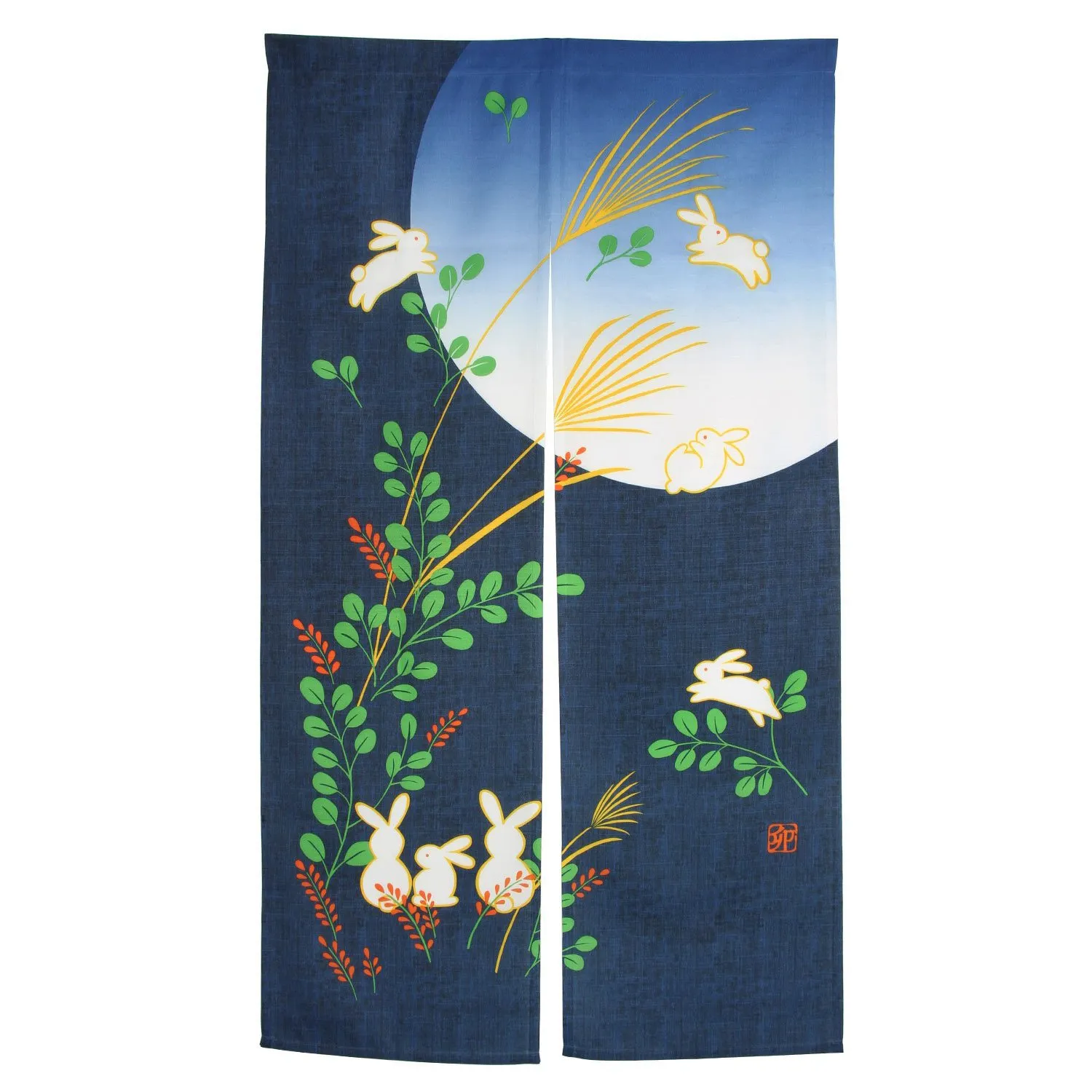 Blue Japanese Doorway Curtain Noren Rabbit Under Moon For Home Decoration 85X150Cm - Color: Blue