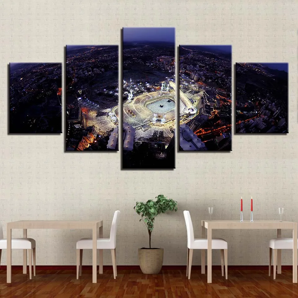 

Framework Modular Canvas HD 5 Pieces Islamic Muslim Mosque Paintings Masjid Al Haram Pictures Home Decor Prints Wall Art Posters
