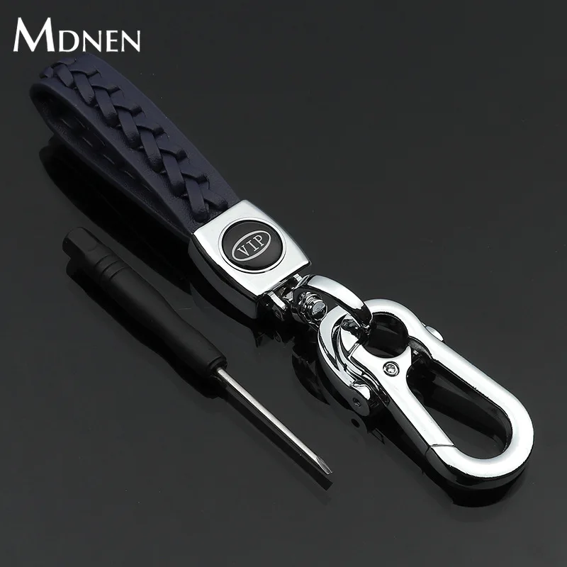 

6 Colors MDNEN Horseshoe Buckle Weave Leather Keychain Metal Auto Waist Key Chain Car Keyfob Keyrings Keyholder for Car Key