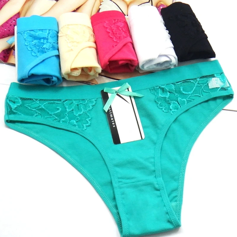 

KLV Women Girl Low Waist Bowknot Bandage Lace Underwear Cotton Blend Briefs Intimates Panties Ramdon color 1PC