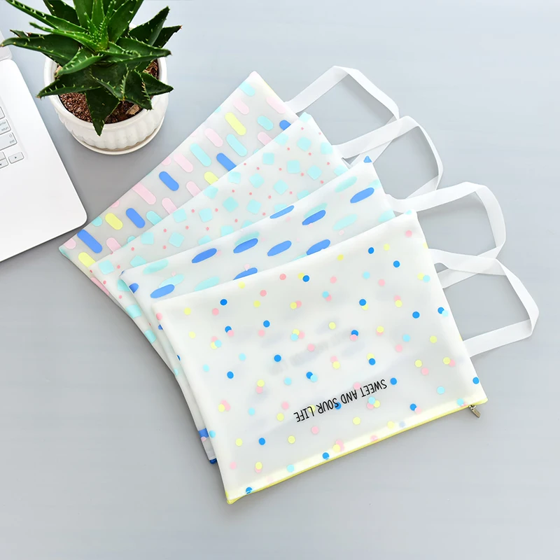 

A4 Small fresh hand carry document bag simple cartoon zipper information document bag student exam paper bag
