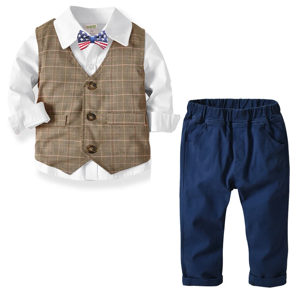 2pcs New Boys Outfits Set Kids England Gentleman Suit Clothes Waistcoat Pants