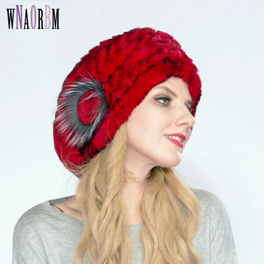 ホットレックスウサギの女性の冬ニット帽子ファッションベレー帽女性厚い新党帽子レディース冬の毛皮の帽子 Women S Berets Aliexpress