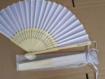 

DHL 600 pcs/lot personalized silk hand fan silk wedding fan with organza gift bag packing