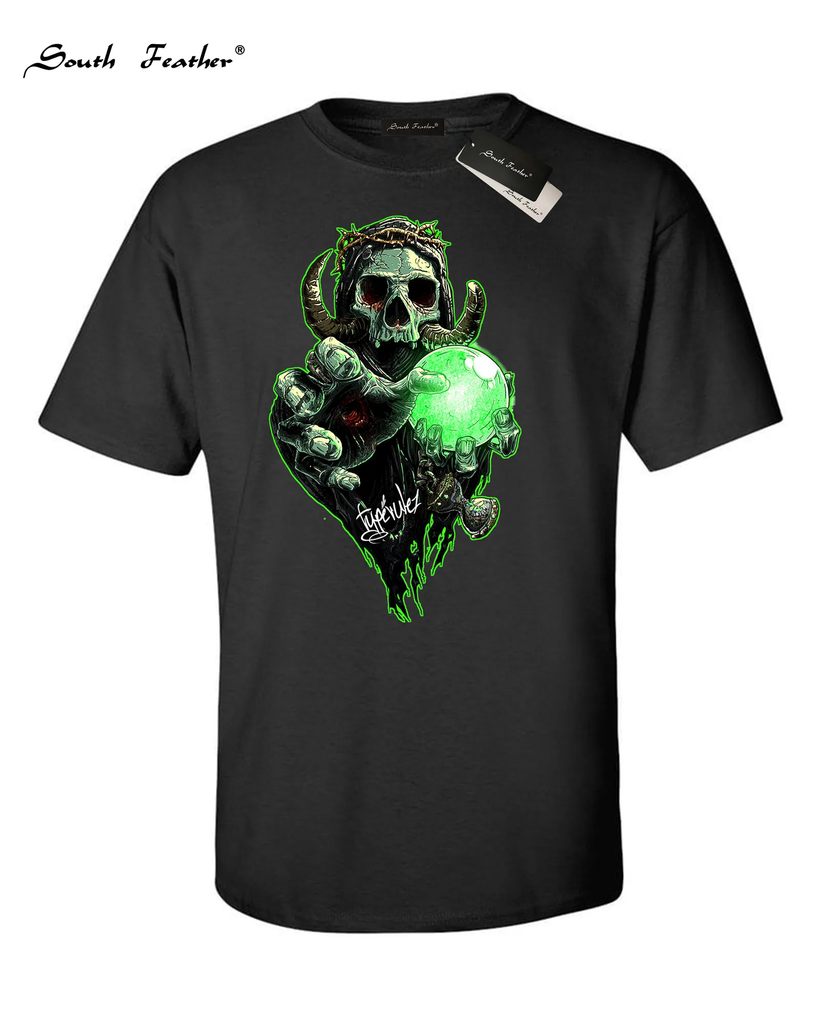 

South Feather Men Casual T-Shirt Devil Hell Skull Short Sleeve Printed Cool Fashion Tee New