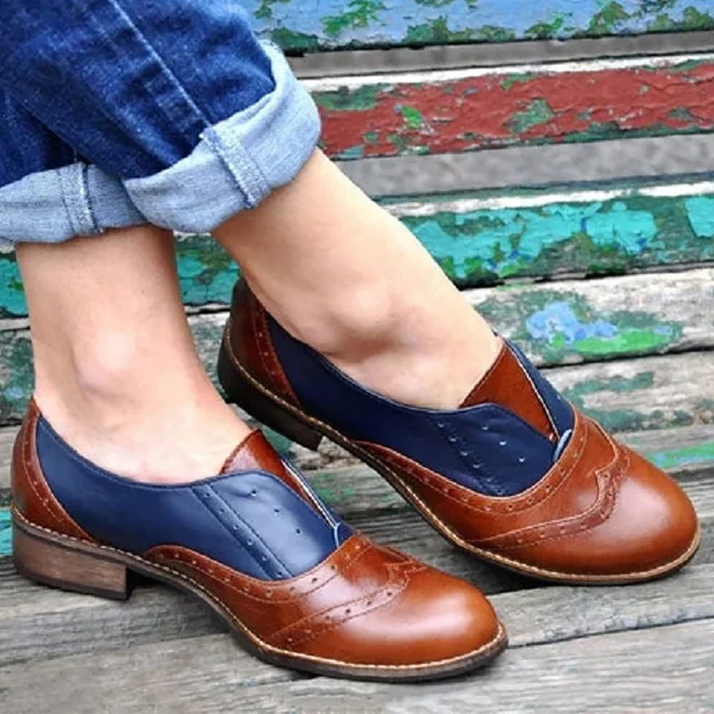 

Brogue Flat shoes women Large size 4.5-10.5 Mixed Colors Fashion Loafers woman Flats Shallow PU Womens leather shoes