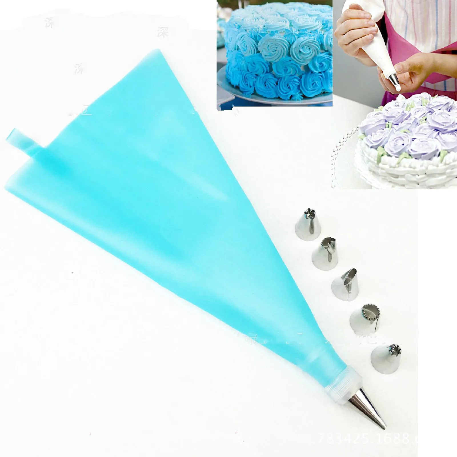 

8 PCS/Set Silicone Icing Piping Cream Pastry Bag + 6xStainless Steel Nozzle Set DIY Cake Decorating Cake Tools