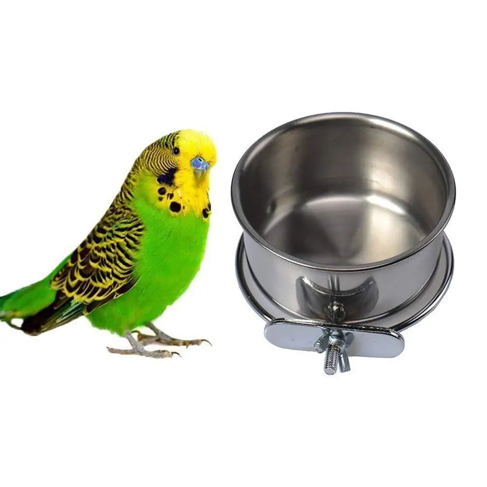 Adeeing Stainless Steel Pet Parrot Food Water Bowl Fixed Feeding Basin