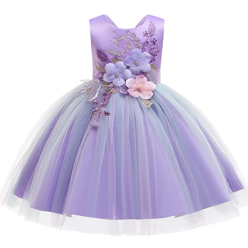 Шелковое платье принцессы с объемным цветком для маленьких девочек; свадебные вечерние платья; элегантные Детские платья для маленьких девочек; модная детская одежда - Цвет: as pictures