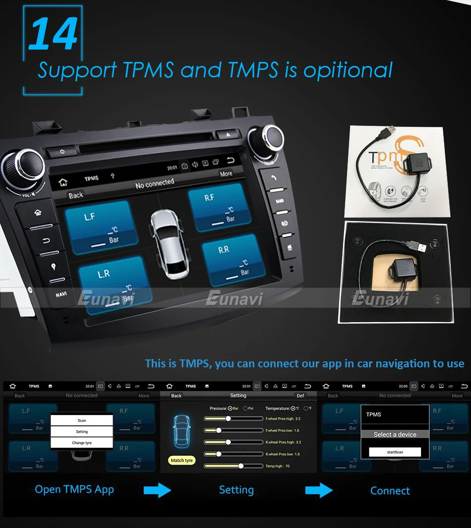 Flash Deal Eunavi 8" HD Screen 2 din Android 9.0 Quad Core Car DVD Player for 2010 2011 2012 2013 MAZDA 3 stereo radio GPS Navigation wifi 21