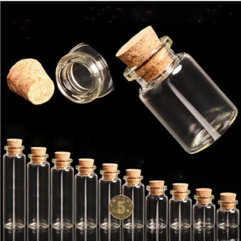 

100pcs New Arrival Small Cute Cork Stopper Glass Bottle Vials Jars Containers Wedding Small Wishing Bottle Glass with Cork S020B