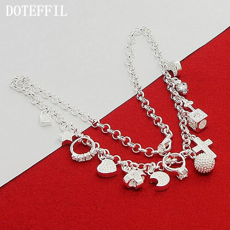 DOTEFFIL 925 Sterling Silver Cross Heart Moon Ball Multiple Pendants Chain Necklace For Woman Wedding Fashion Jewelry Charm - Image 6